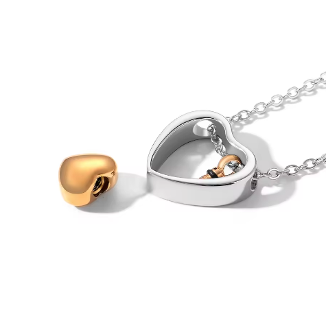 Collier Urne Double Cœur — Pendentif Commémoratif pour Cendres