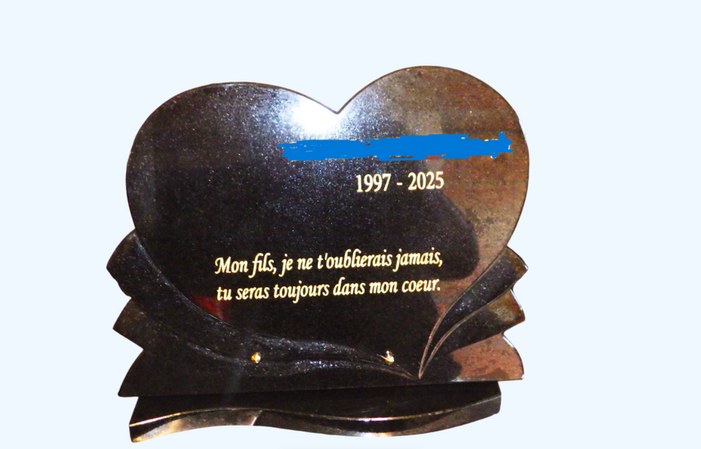 Plaque Funéraire Double Cœur en Granit — ETG 0530 à 0533